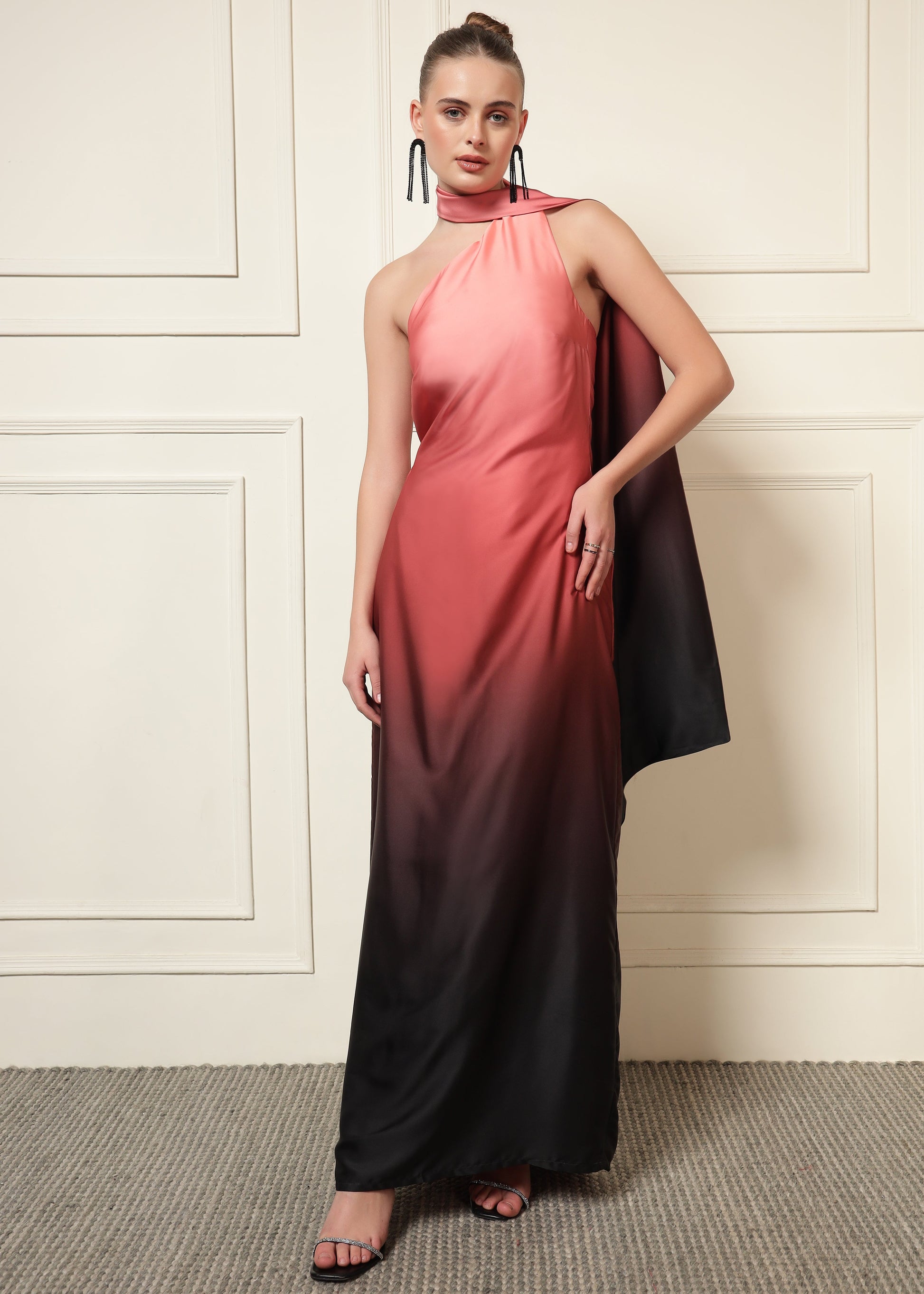 pink dress with neck tie Women's Baby Pink Woven Tie Halter Neck Dress