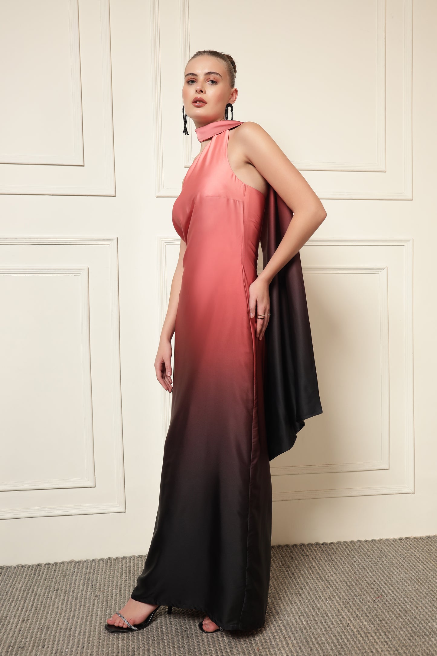 PEACH OMBRE NECK TIE DRESS – De Novoo