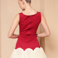 MAROON & IVORY EMBELLISHED TULLE DRESS