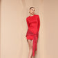 RED TIE KNOT ROUND NECK DRESS