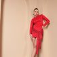RED TIE KNOT ROUND NECK DRESS
