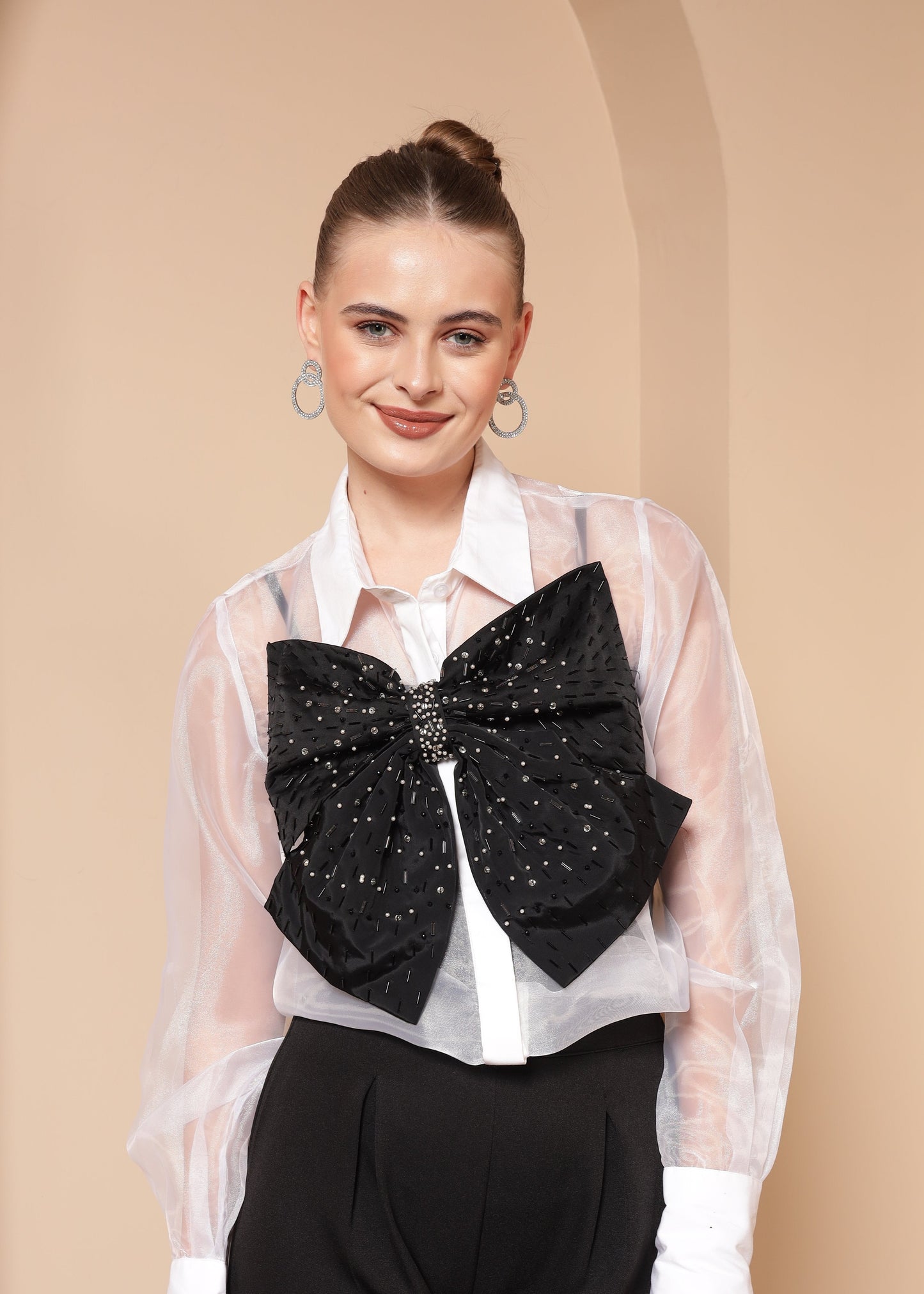 STATEMENT SHEER ORGANZA SHIRT WITH BOW