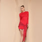 RED TIE KNOT ROUND NECK DRESS