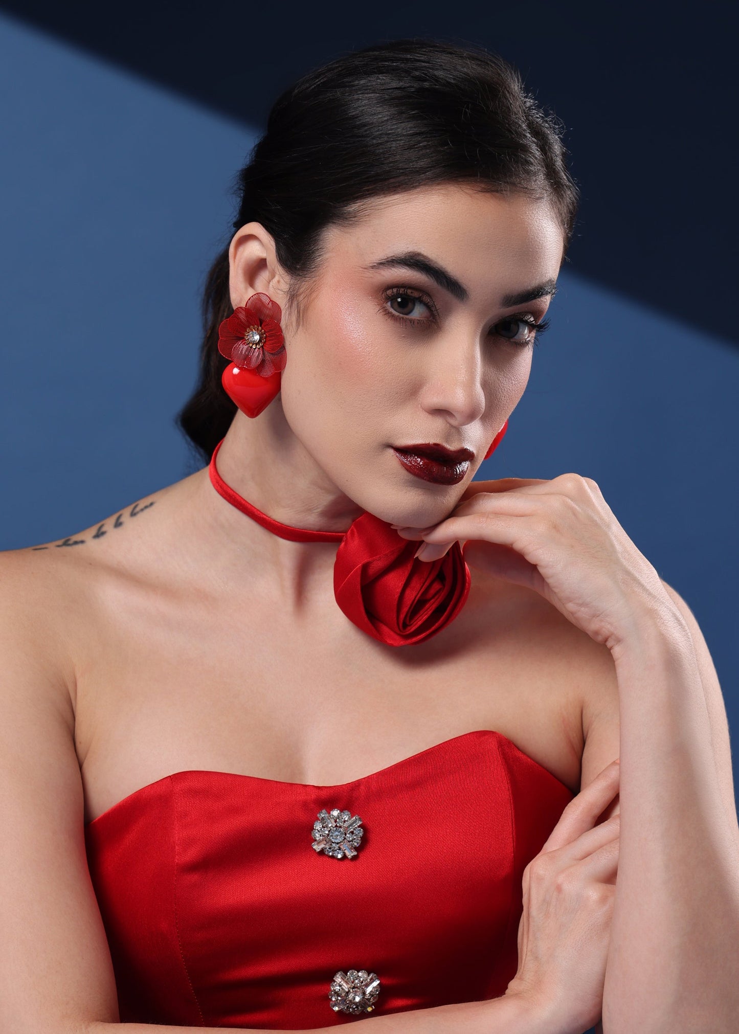RED DOCONA PEACH HEART EARRINGS