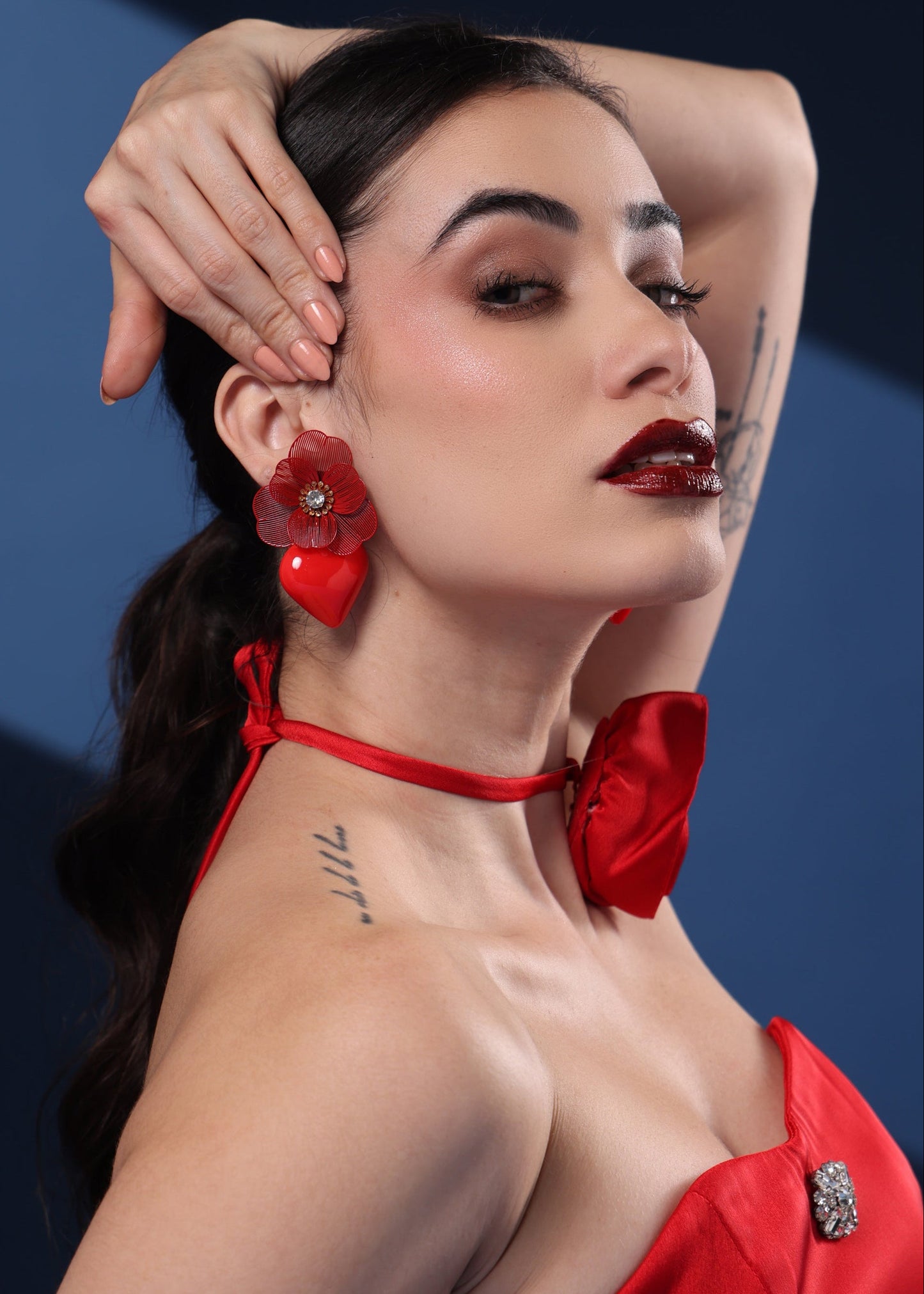 RED DOCONA PEACH HEART EARRINGS