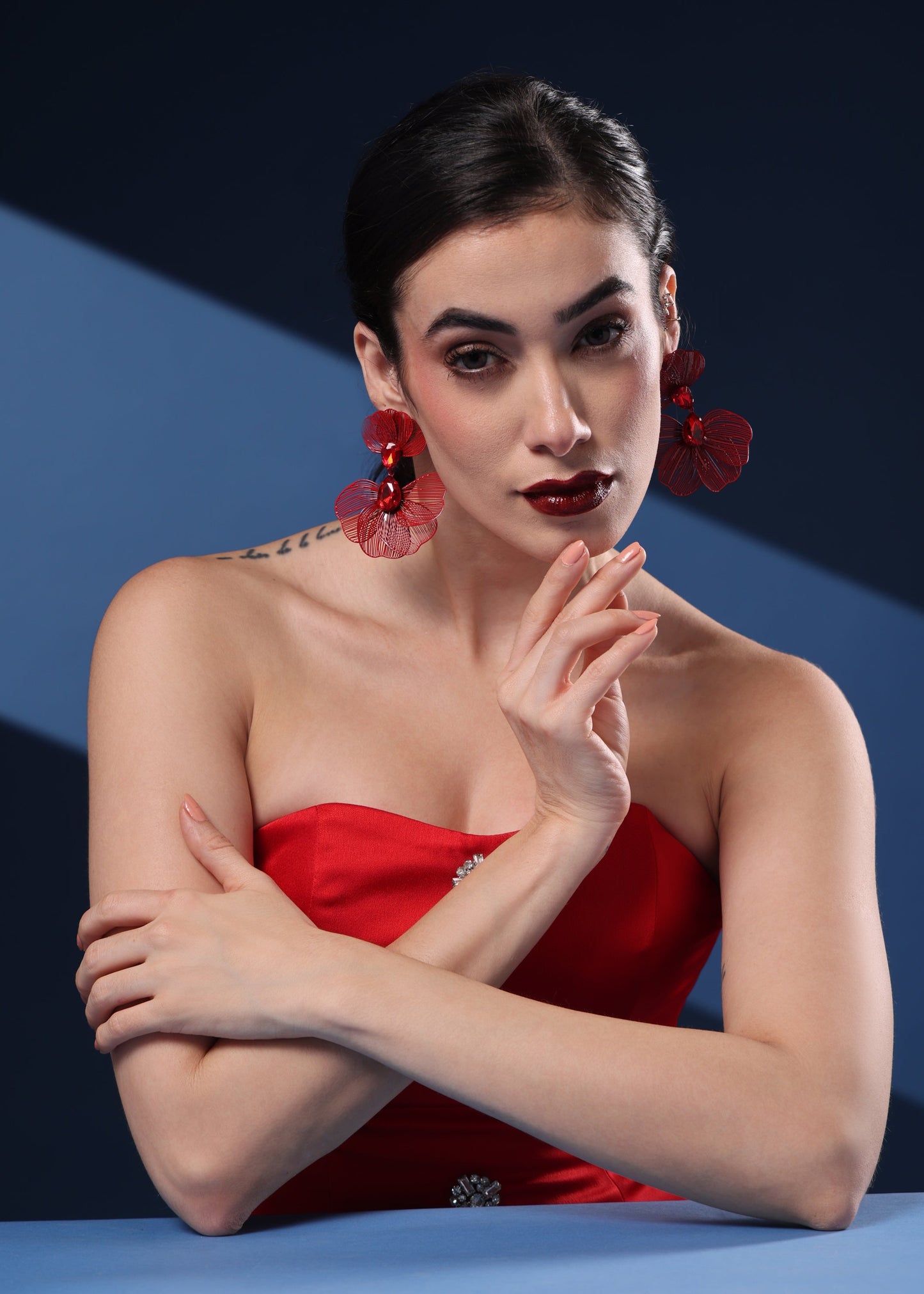 CHUNKY RED PETAL EARRINGS