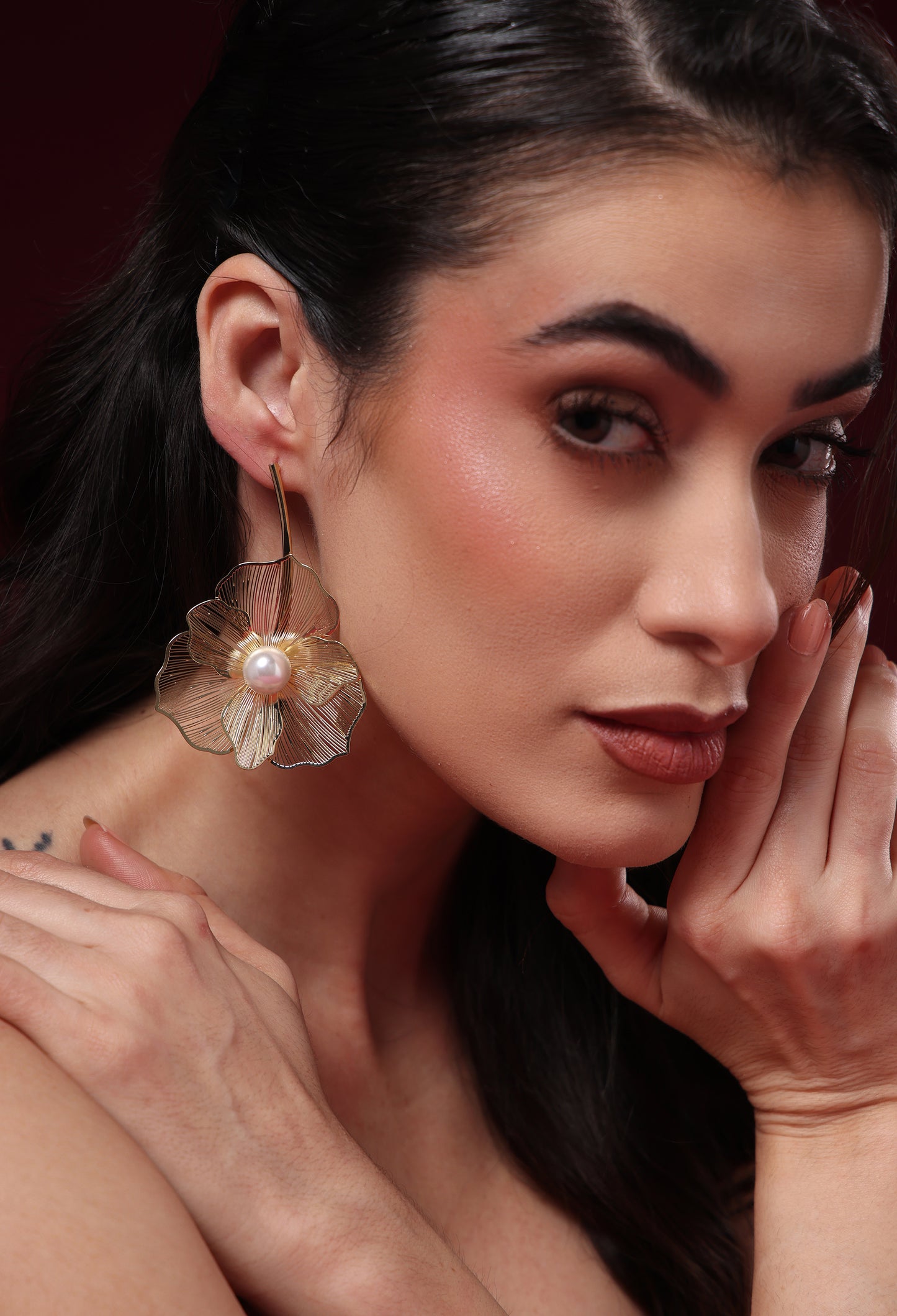 FLORAL PETAL GOLDEN STATEMENT EARRINGS