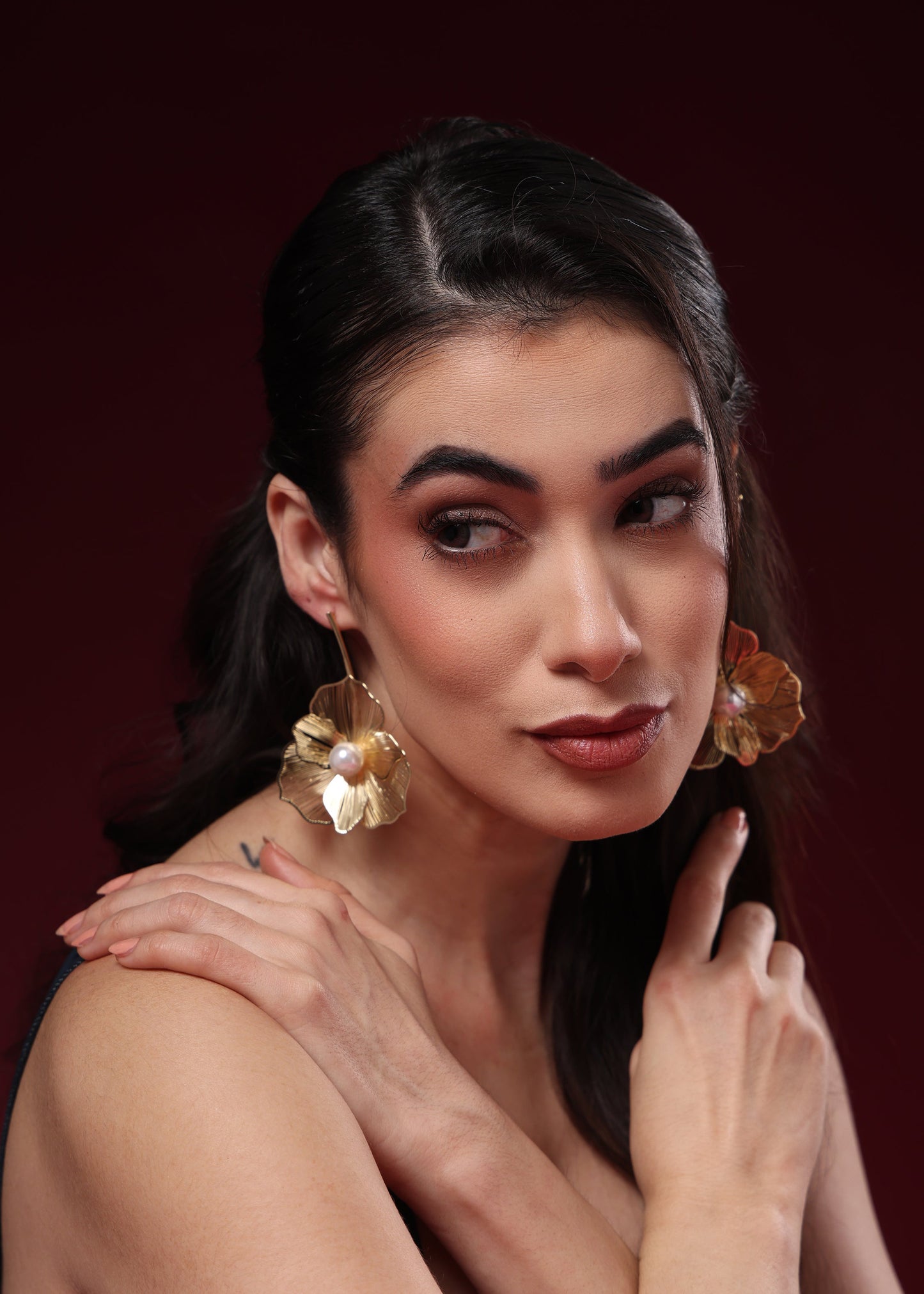 FLORAL PETAL GOLDEN STATEMENT EARRINGS