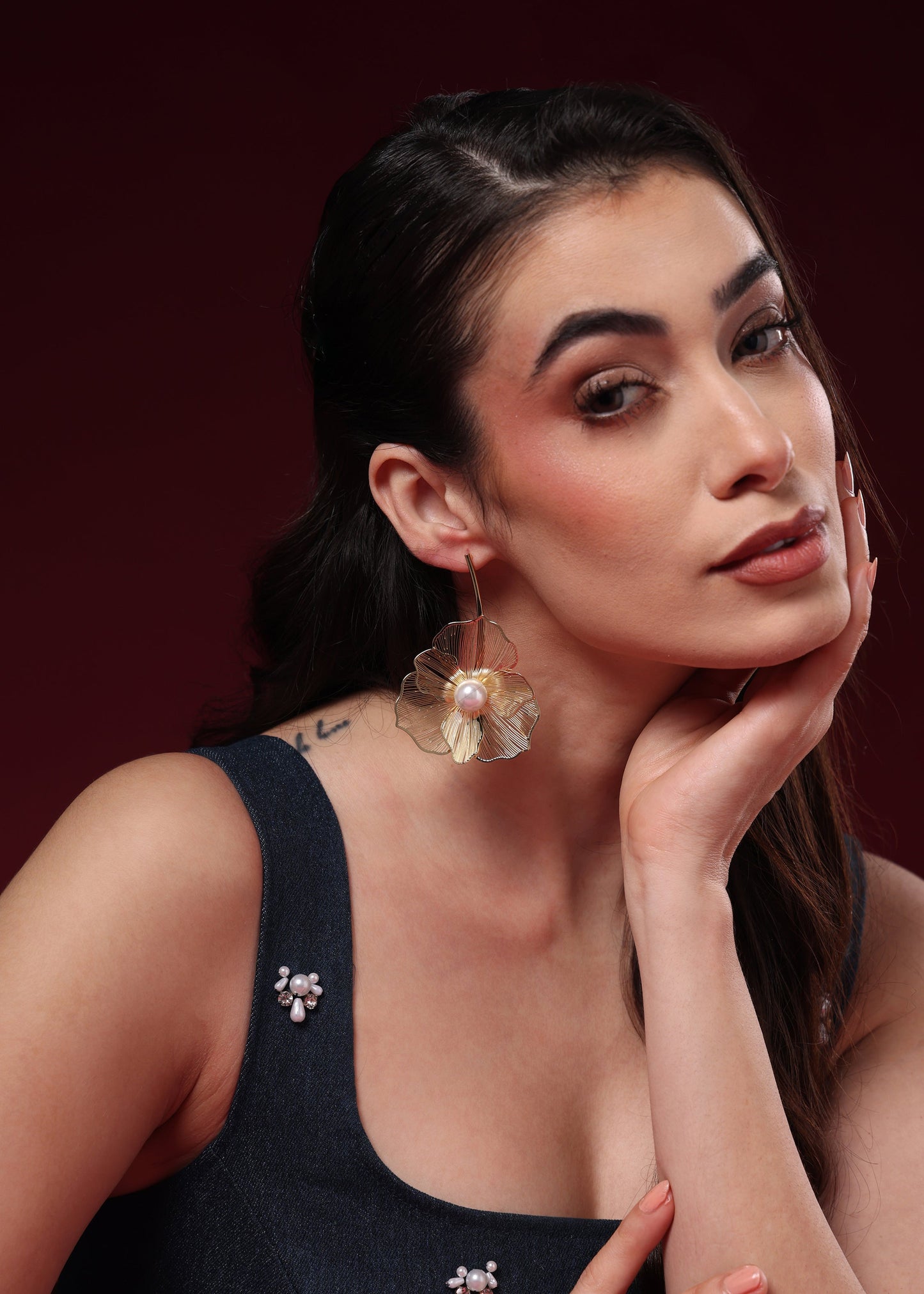 FLORAL PETAL GOLDEN STATEMENT EARRINGS