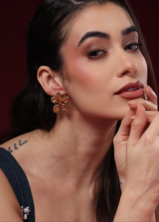 FLOWER VALORA GOLDEN STUD EARRINGS