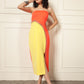 SUNFLARE LUXE STRAPLESS COLORBLOCK DRESS