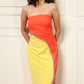 SUNFLARE LUXE STRAPLESS COLORBLOCK DRESS