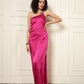 FUCHSIA ROSE ACCENT SATIN DRESS