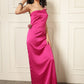 FUCHSIA ROSE ACCENT SATIN DRESS