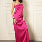 FUCHSIA ROSE ACCENT SATIN DRESS