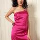 FUCHSIA ROSE ACCENT SATIN DRESS