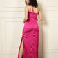 FUCHSIA ROSE ACCENT SATIN DRESS