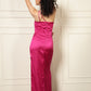 FUCHSIA ROSE ACCENT SATIN DRESS