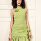 RIBBED ROSE PLEATED DRESS