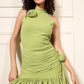 RIBBED ROSE PLEATED DRESS