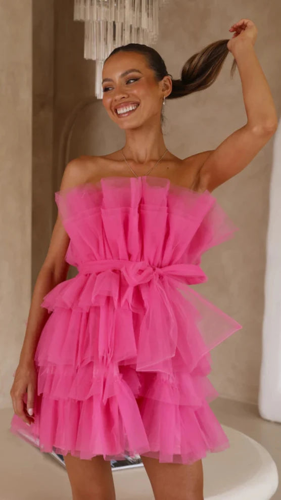 HOT PINK ORGANZA MINI DRESS