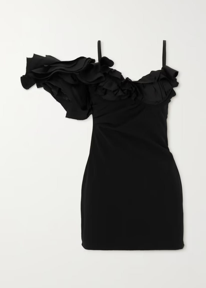 DUNA RUFFLED BLACK MINI DRESS