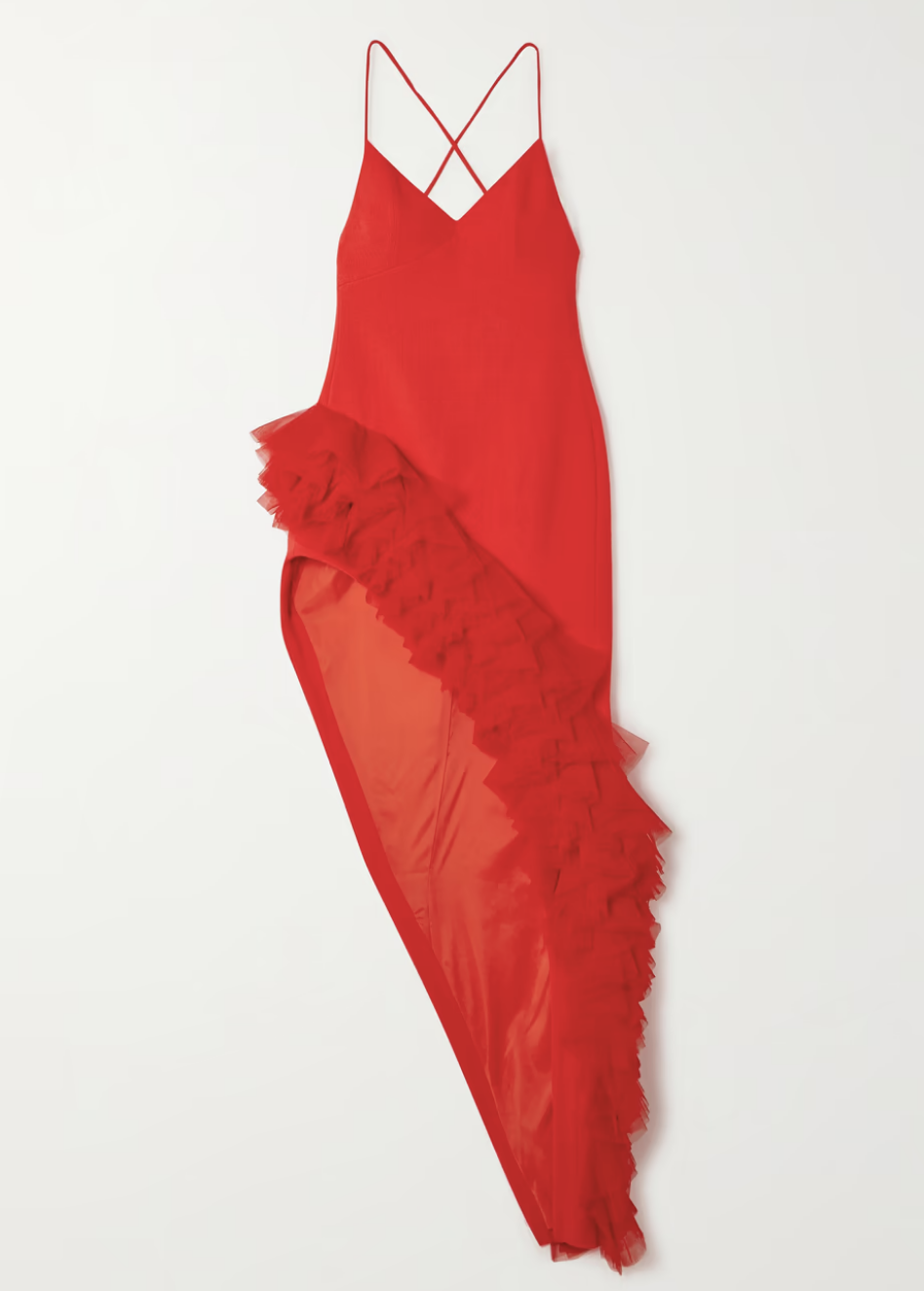 ASYMMETRIC TULLE RED DRESS