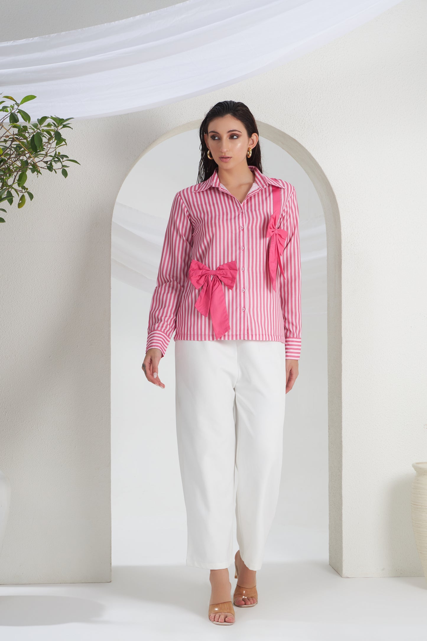 PINK STRIPES PINK BOW SHIRT