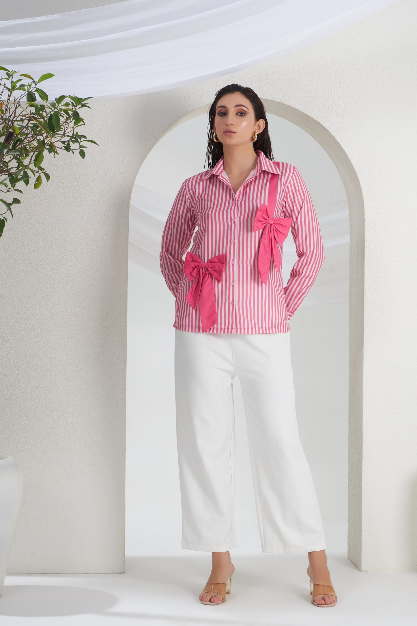 PINK STRIPES PINK BOW SHIRT