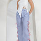 BLUE STRIPED SLIT TIE KNOT PANTS