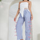 BLUE STRIPED SLIT TIE KNOT PANTS