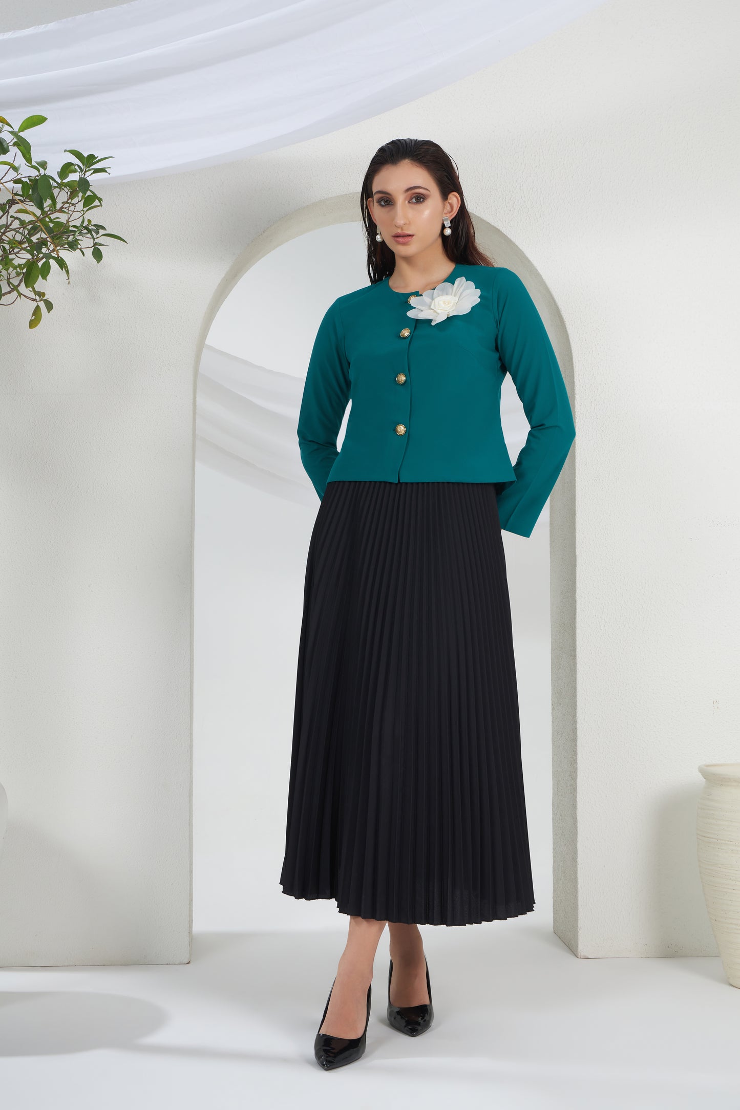 EMERALD GREEN 3-D FLOWER TOP