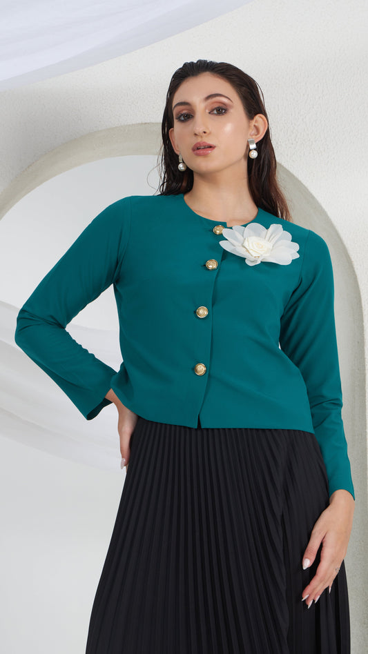 EMERALD GREEN 3-D FLOWER TOP