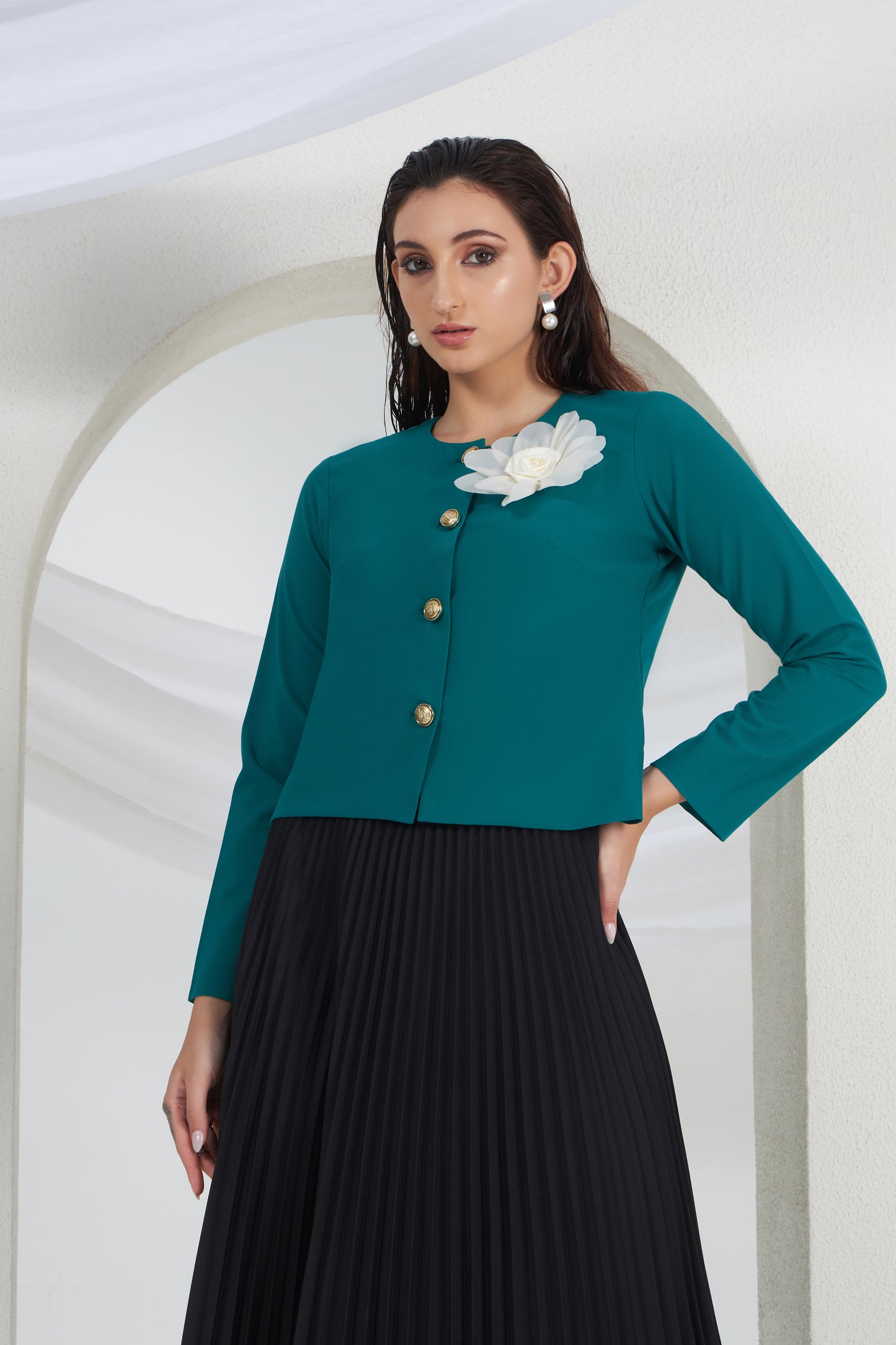 EMERALD GREEN 3-D FLOWER TOP