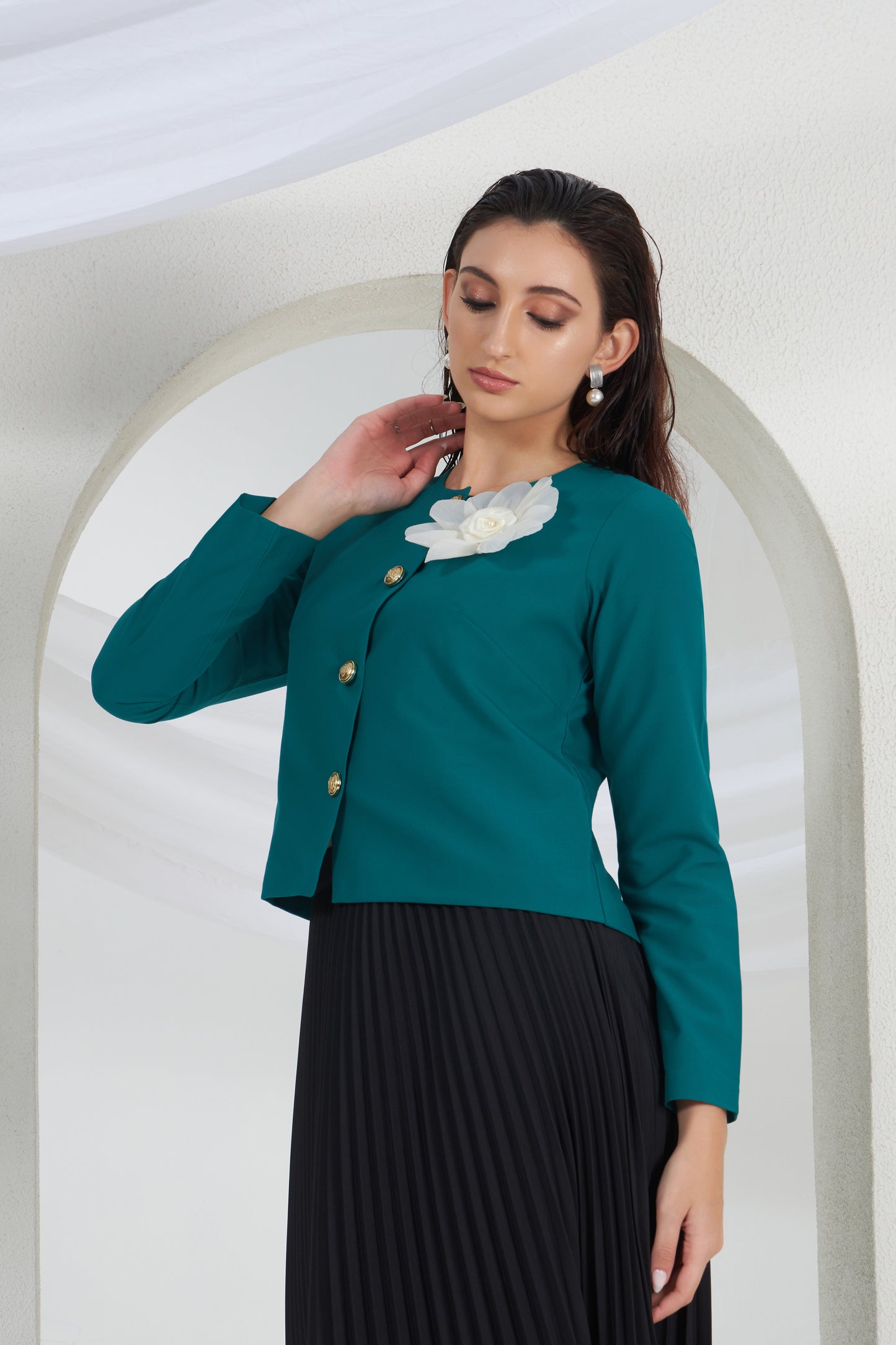 EMERALD GREEN 3-D FLOWER TOP