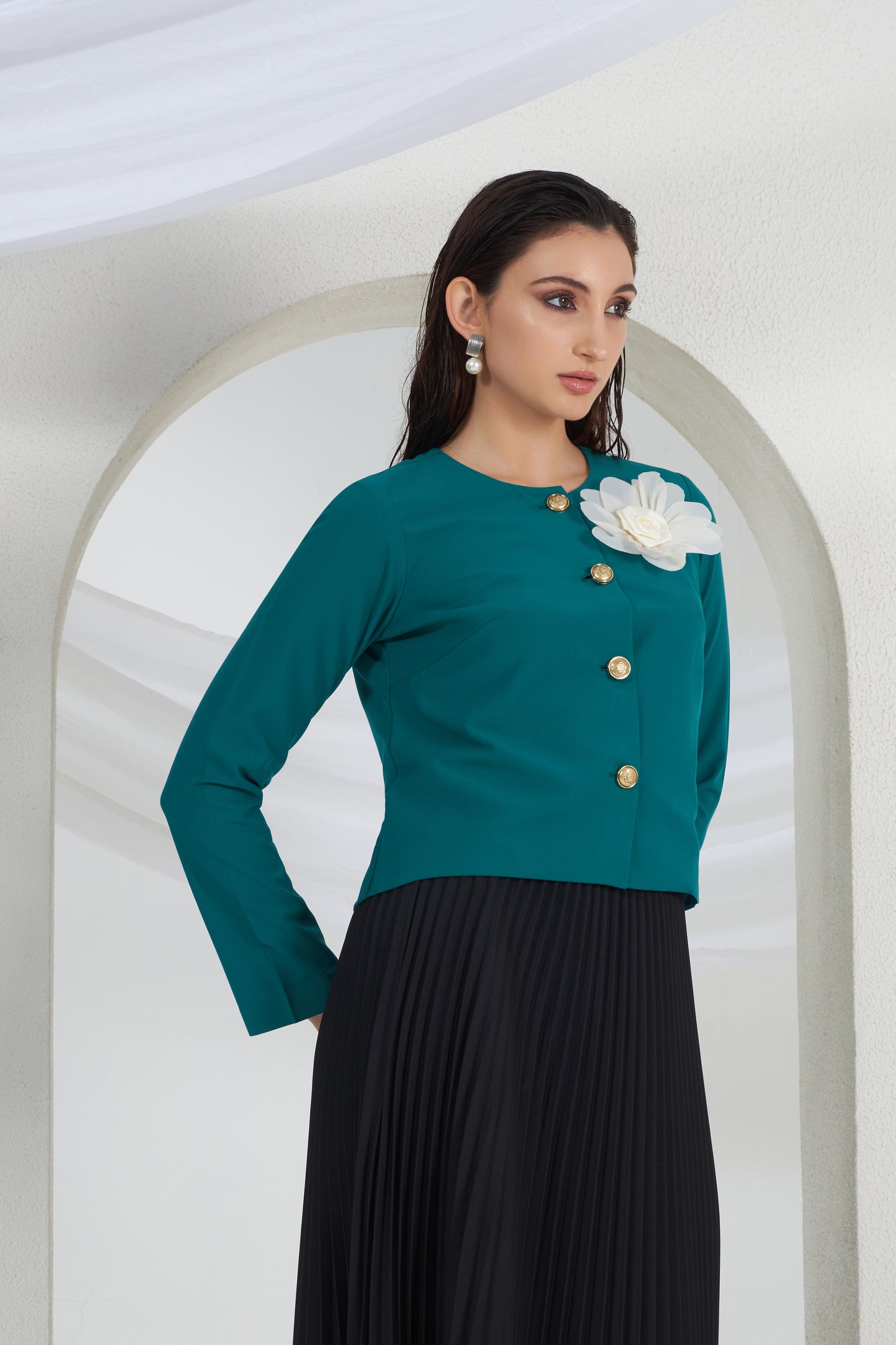 EMERALD GREEN 3-D FLOWER TOP
