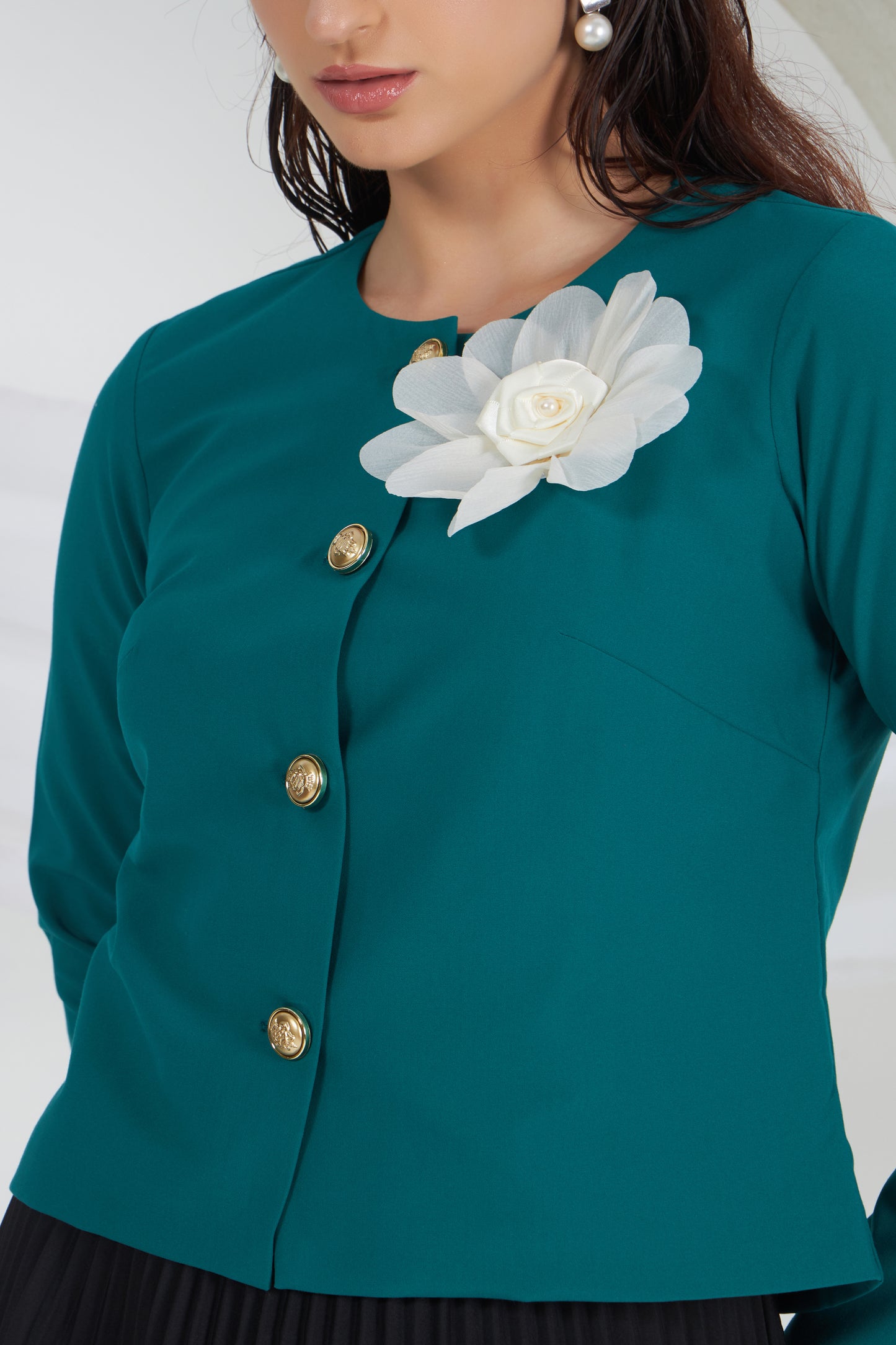 EMERALD GREEN 3-D FLOWER TOP