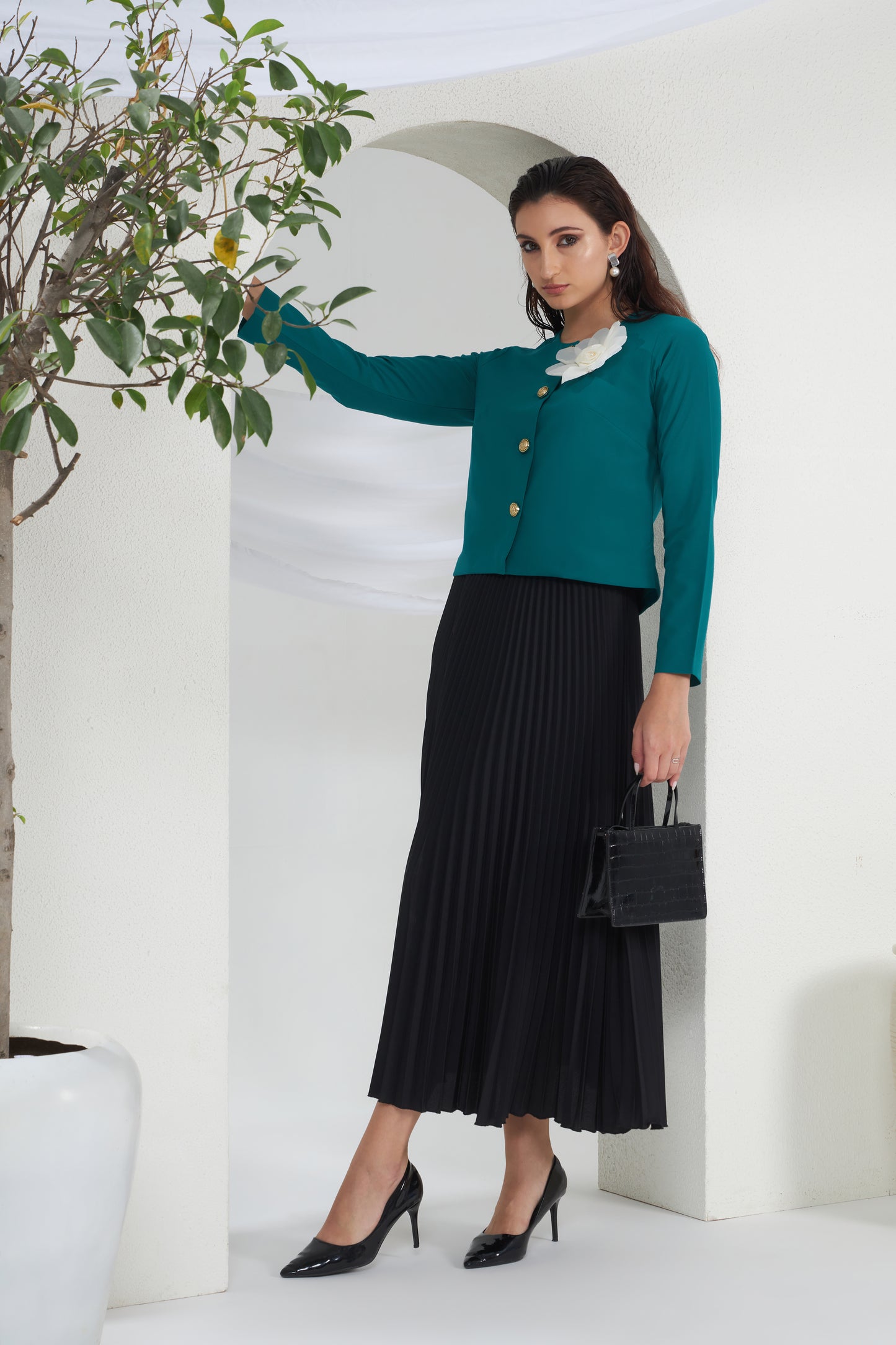 EMERALD GREEN 3-D FLOWER TOP