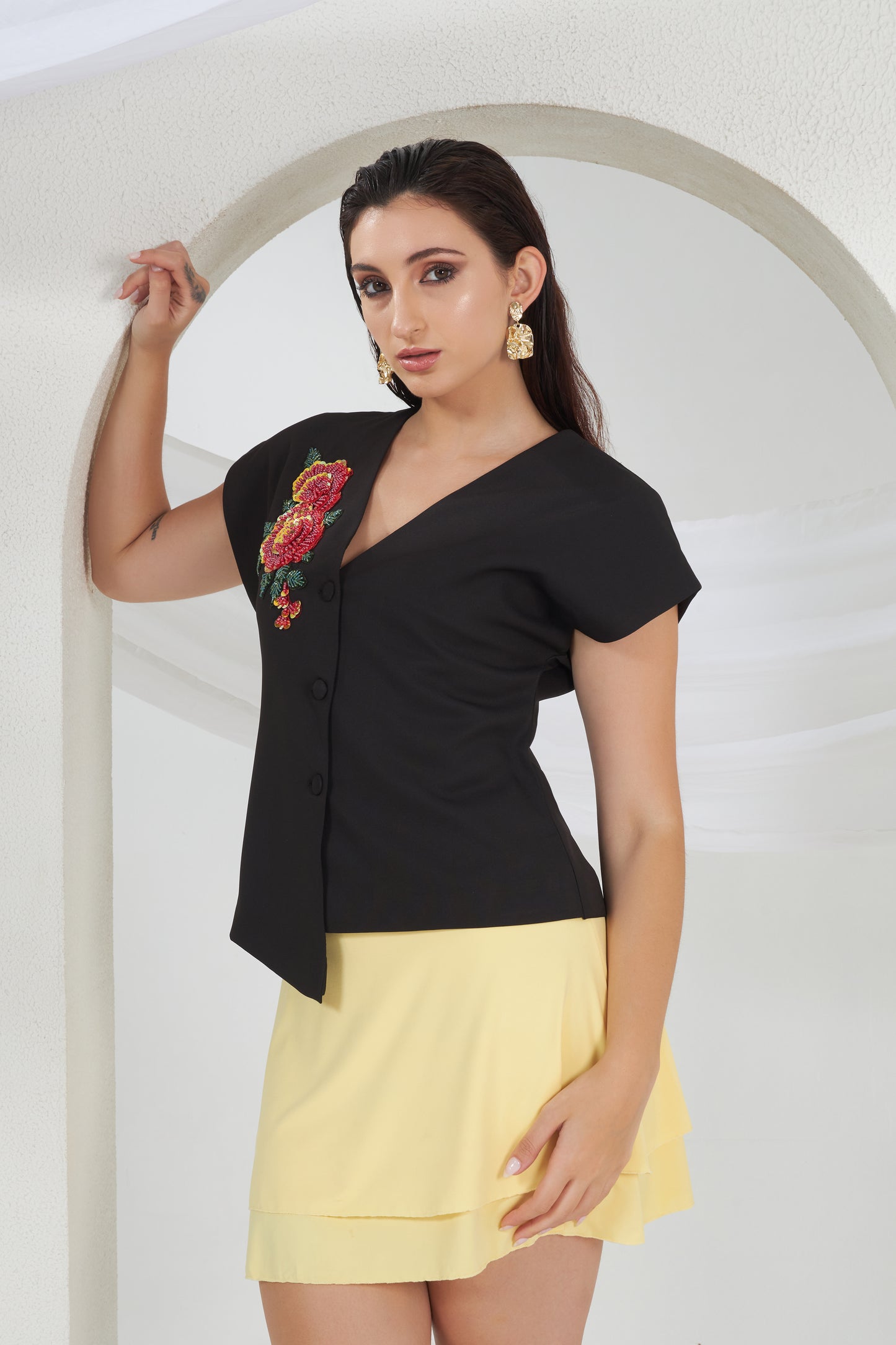 FLOWER EMBROIDERY PATCH TOP