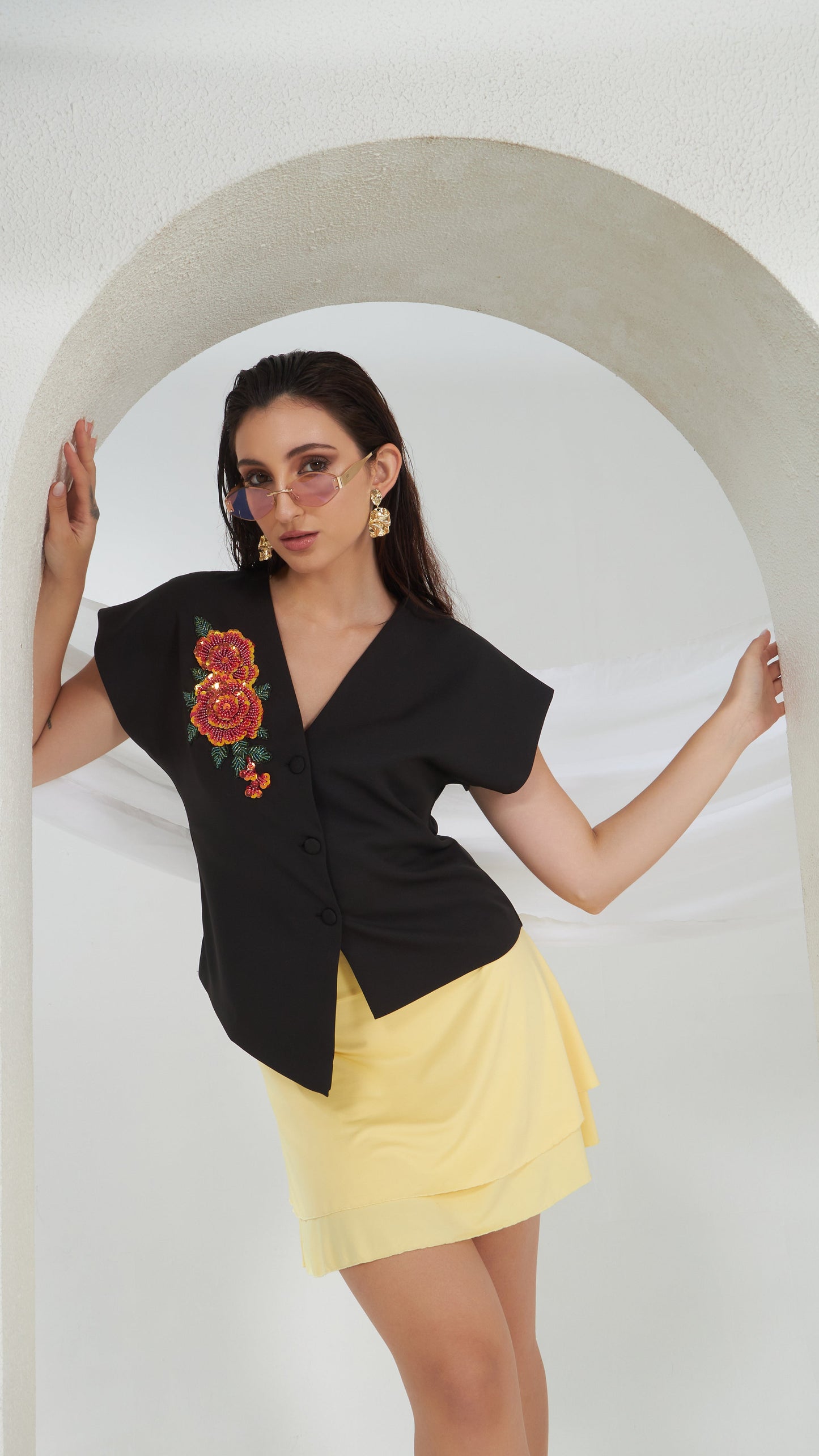 FLOWER EMBROIDERY PATCH TOP