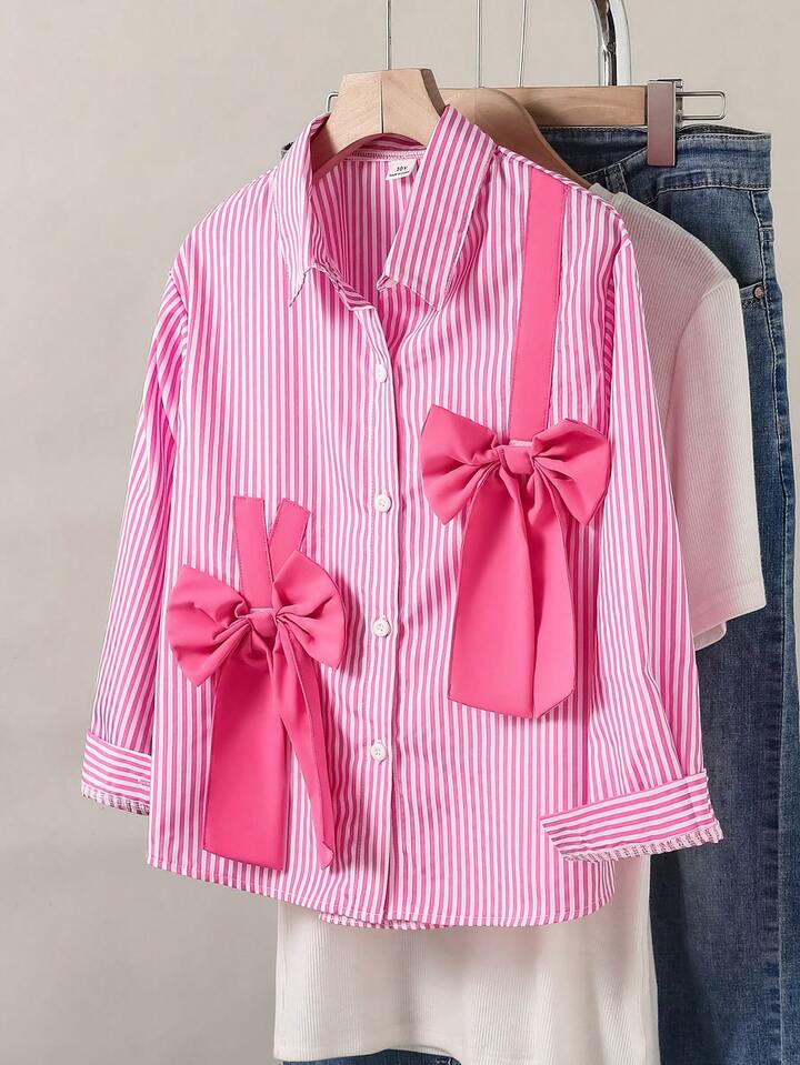 PINK STRIPES PINK BOW SHIRT