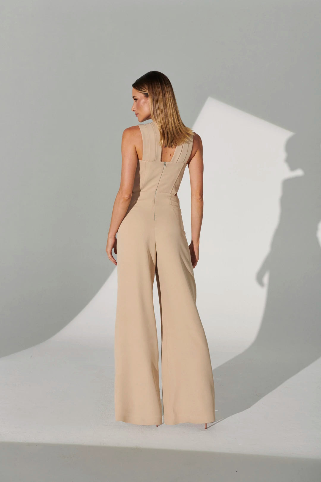 BEIGE DEEPNECK JUMPSUIT