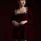 CAMILLE VELVET SQUARE EMBROIDERED NECK DRESS