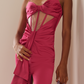 PINK SATIN TIE UP BONE DRESS