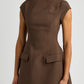 BROWN CREPE MINI DRESS