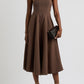 STRAPLESS BROWN MIDI DRESS