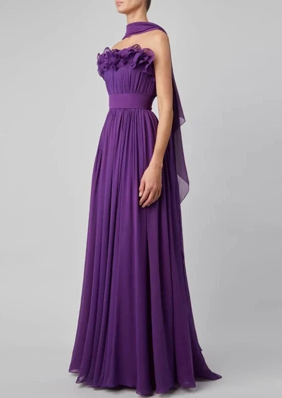 RUFFLED SLIP EVENING DRESS GOWN