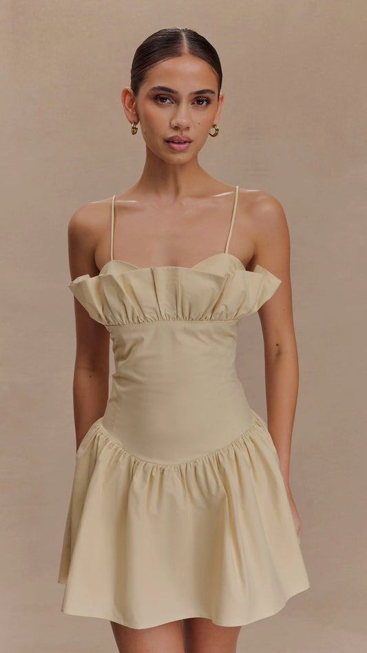 CREAM FRILL COTTON MINI DRESS