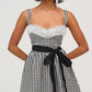 GINGHAM PRINT LACE DETAIL MINI DRESS