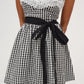 GINGHAM PRINT LACE DETAIL MINI DRESS